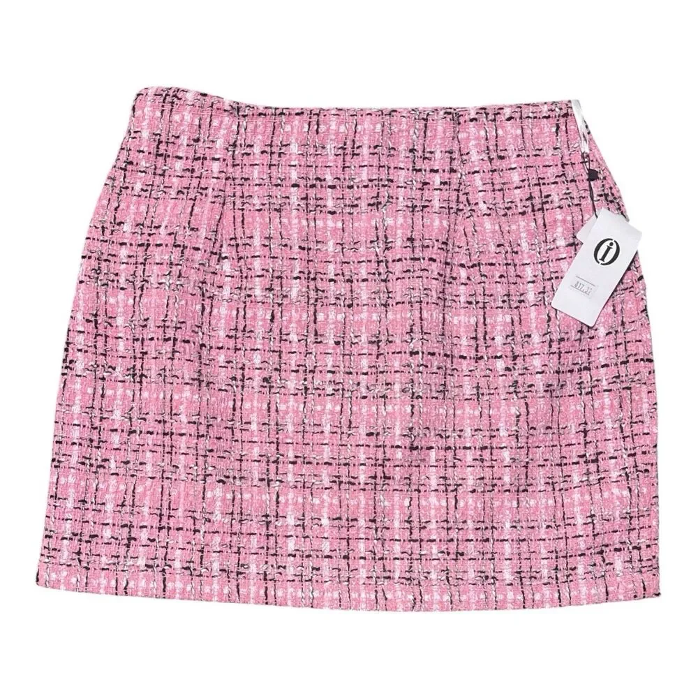 iii Mini Skirt Women’s Small Pink Tweed Plaid Wool Blend Lined NWT